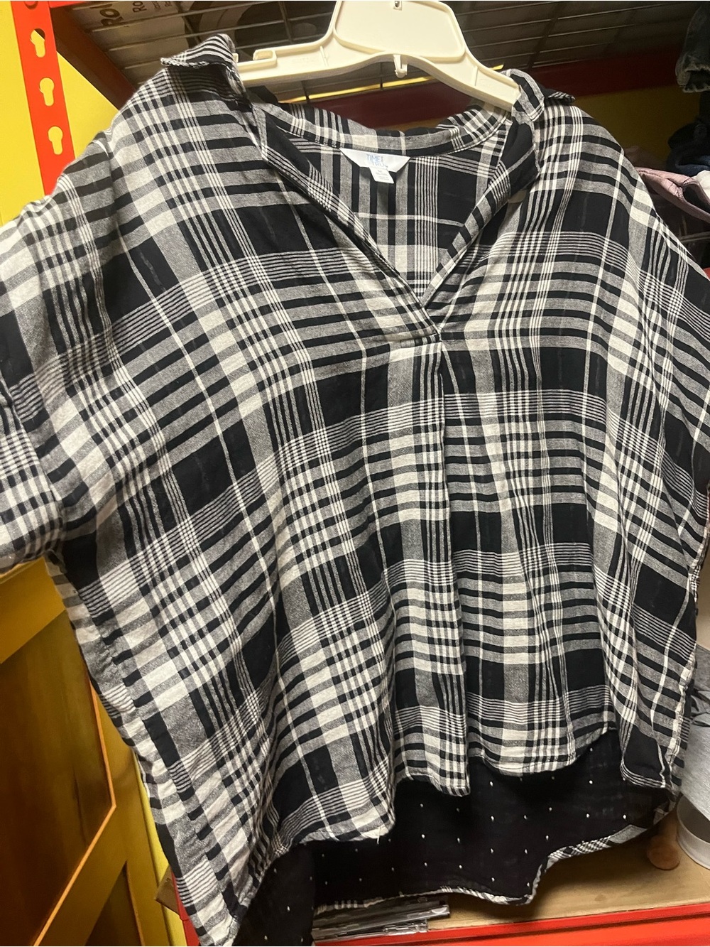 Time and Tru Black & White Plaid V-Neck Tunic
